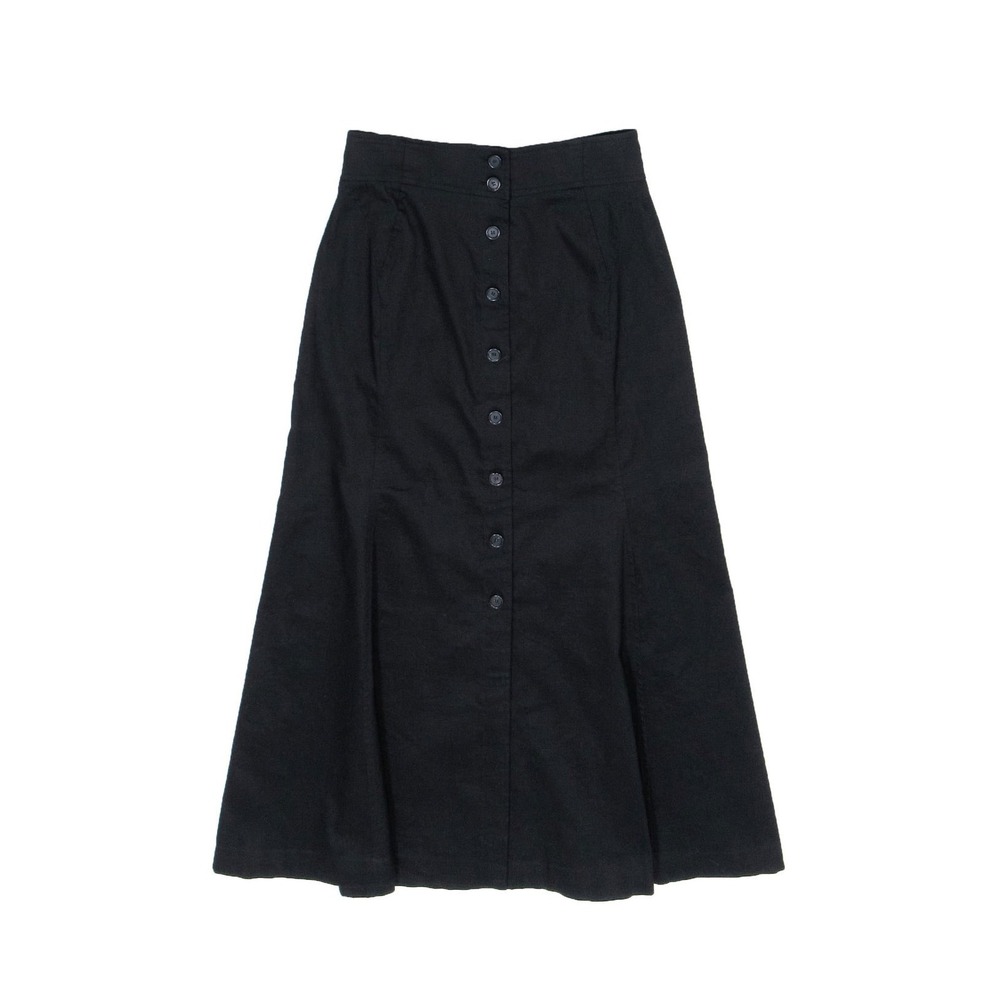 A.L.C. Black Ramie Blend Button Front High Waist Midi Skirt‎ Size 10